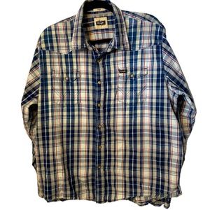 Wrangler Shirt Blue Red Plaid Indigo Snap Button western Men’s XL